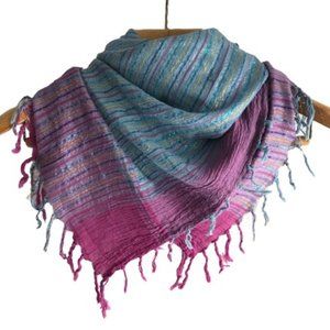 Purple Metallic Stripe Fringe Boho Cozy Warm Scarf
